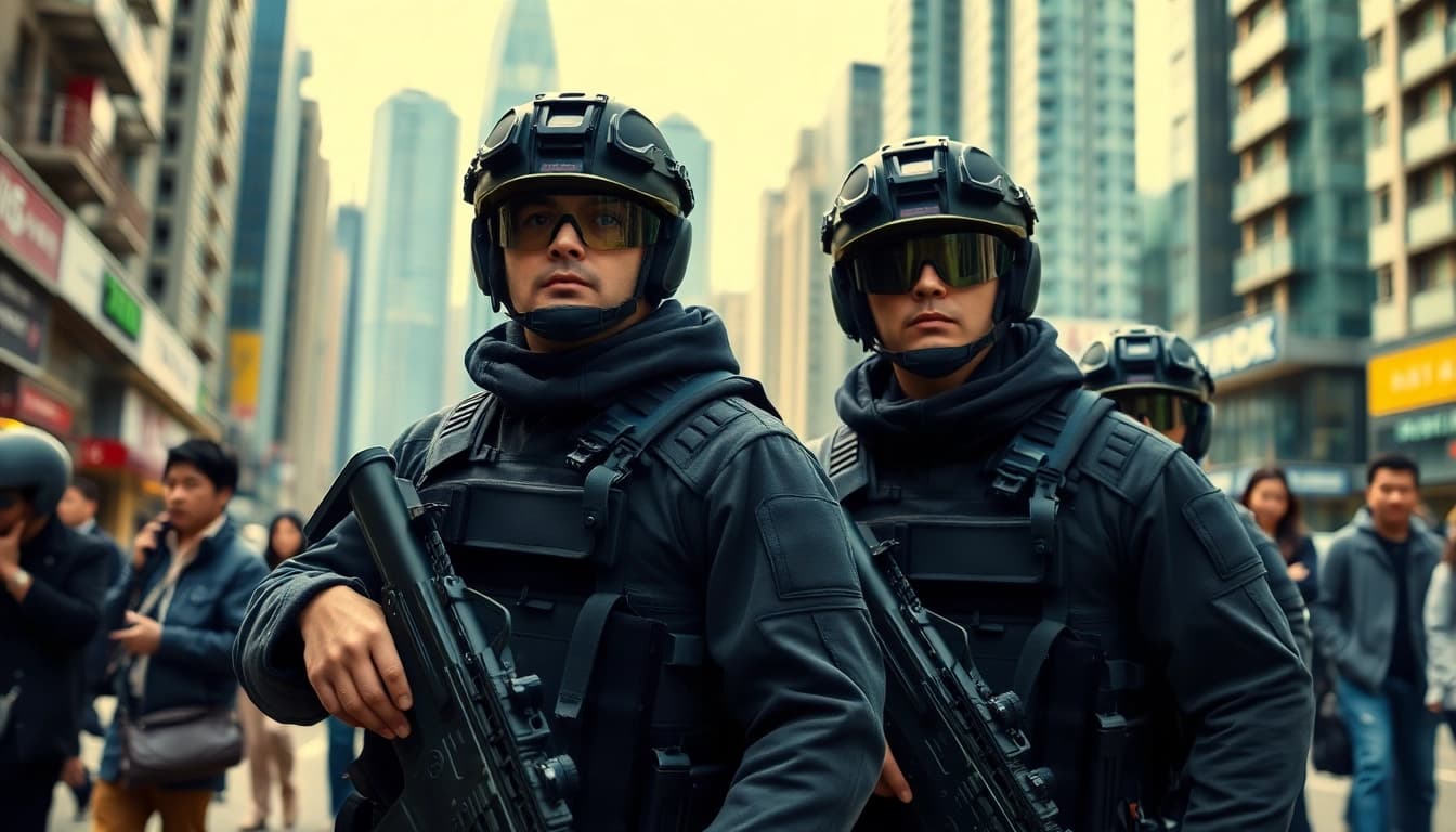 Close protection Hong Kong team safeguarding clients in a bustling urban setting.