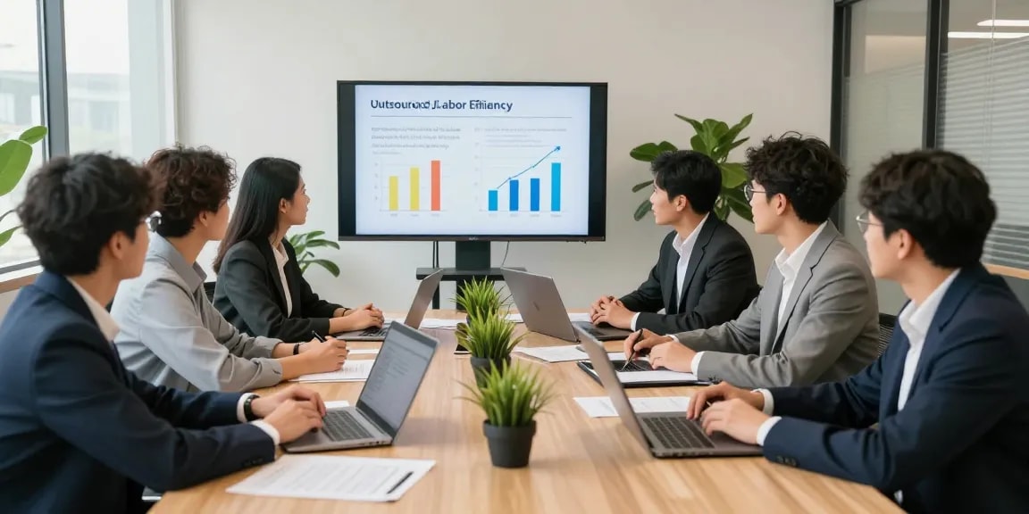 Discussão sobre mão de obra terceirizada para indústria em ambiente corporativo moderno.