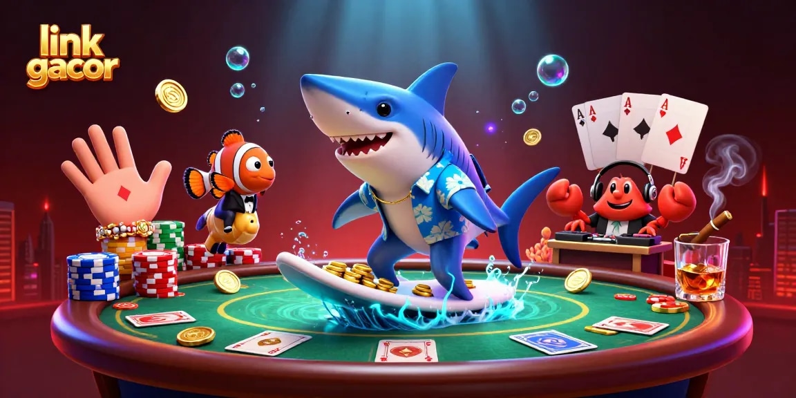 Experience the excitement with link gacor in this vibrant 3D casino illustration featuring lively characters and game elements.