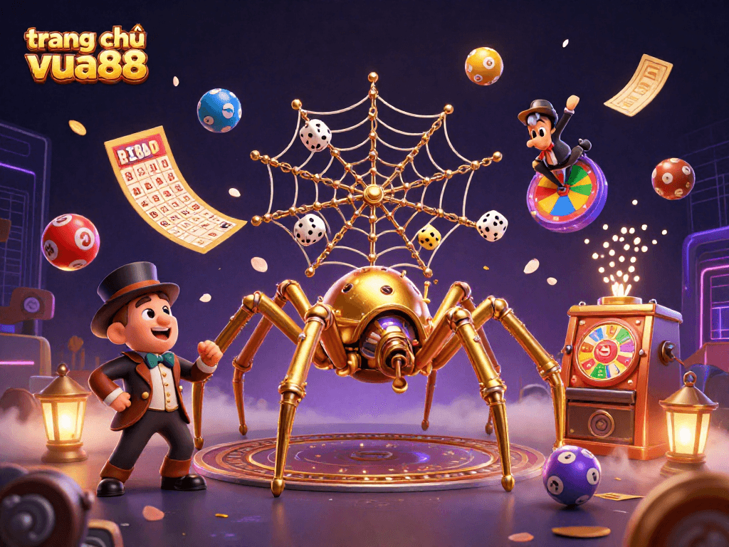Engage with dynamic games at trang chủ vua88, featuring vibrant casino elements and playful characters.
