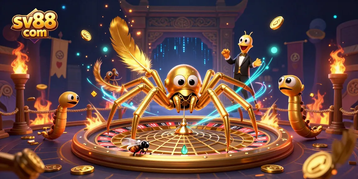 Experience thrilling gameplay at sv88 com with a golden web roulette wheel and dynamic characters.