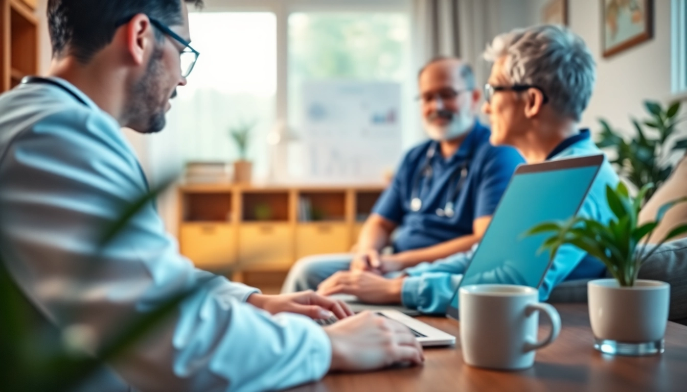 Engaged doctor discussing an online doctor visit without insurance with a patient using a laptop.