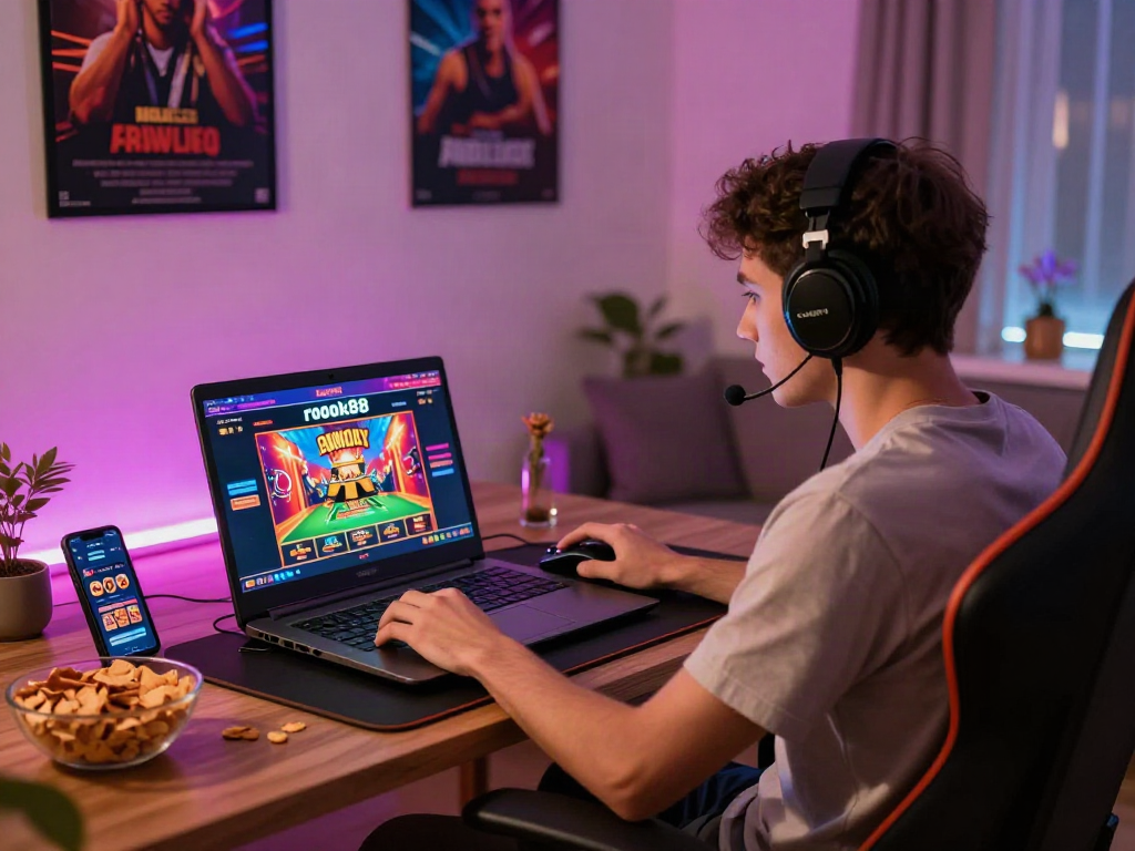 rokok88 login in a relaxed gaming environment showcasing user engagement with a vibrant online platform