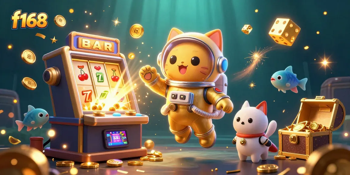 Experience thrilling gaming and jackpots with f168's colorful casino scene illustration.