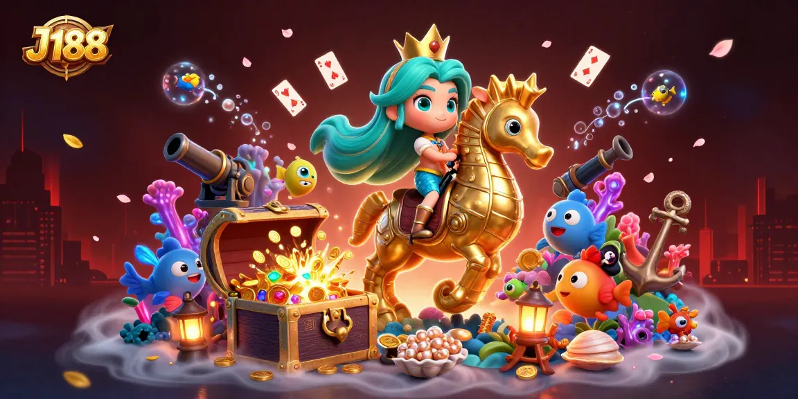 Engage in thrilling gameplay with J188's exciting treasures and vibrant characters in a stunning casino-themed scene.