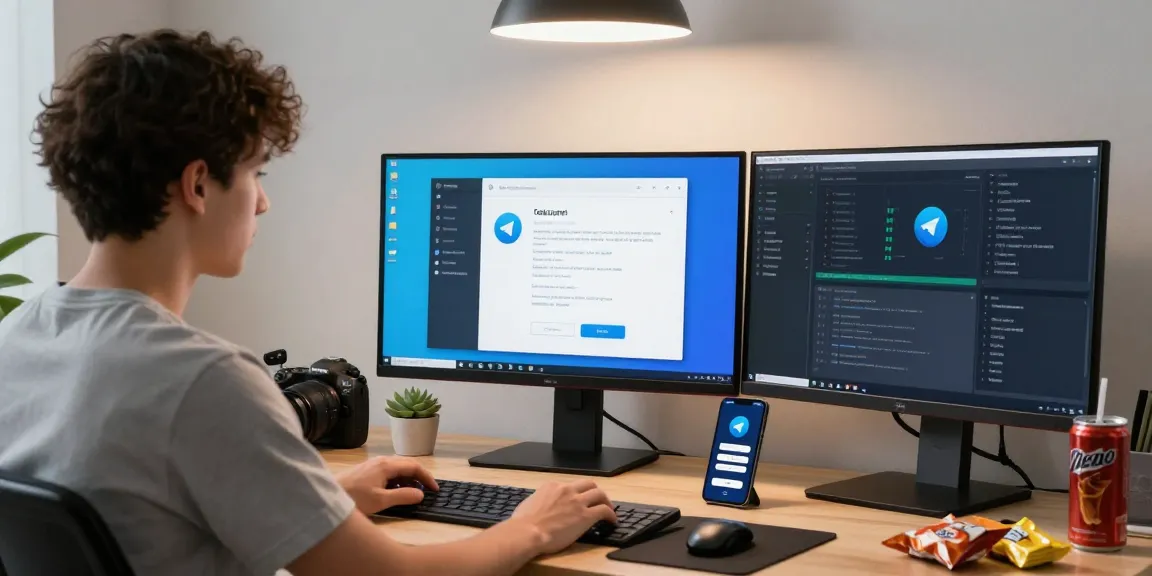 Experience Telegram Download in a modern workspace with screens showcasing installations and app alerts.