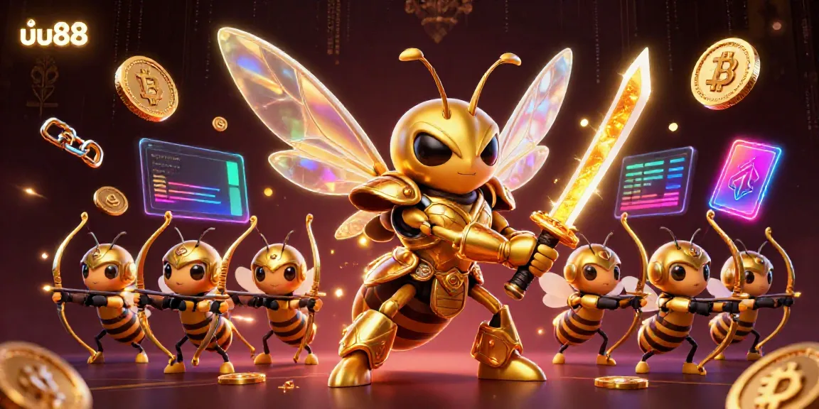 Experience thrilling gaming at uu88 with a dynamic scene of a golden hornet samurai and crypto features.