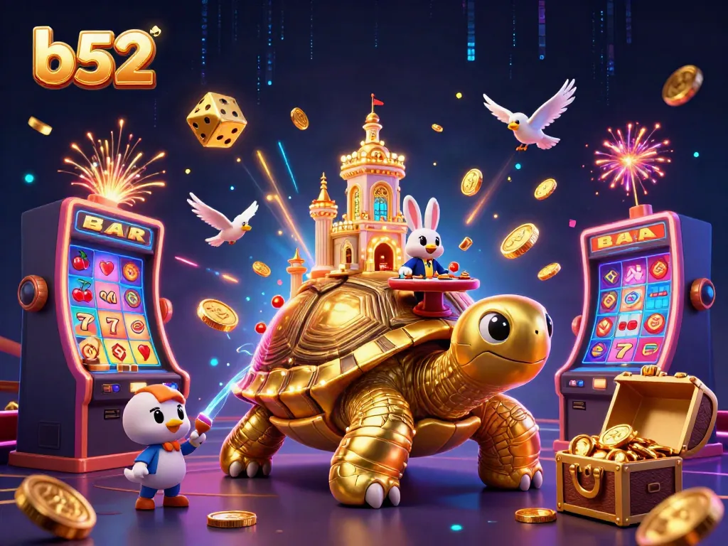 Engage with thrilling b52 gaming action amidst vibrant casino elements and gold.