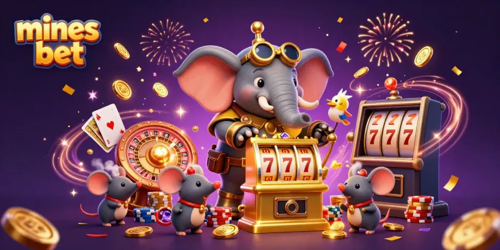Experience high-energy Mines bet excitement with a dynamic steampunk casino scene featuring characters, games, and treasures.