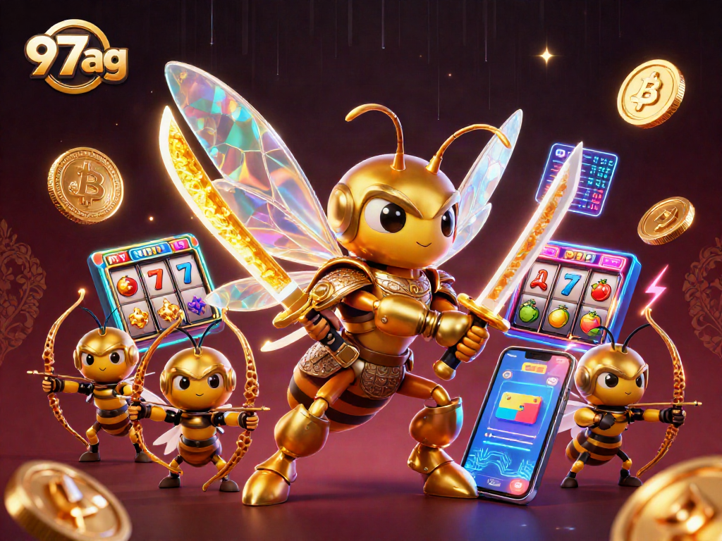 Engage in thrilling gaming with 97ag's immersive 3D illustration showcasing vibrant casino elements and characters.