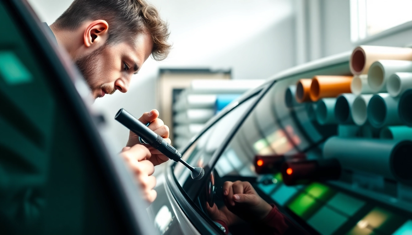 Applying the best window tint Chattanooga TN showcases skillful window installation in a professional setting.