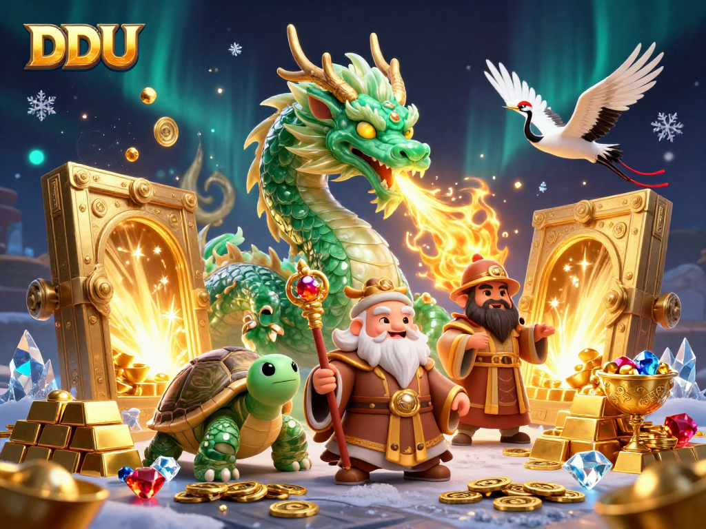 Experience the excitement of DDUU slots with a mystical dragon, sage turtle, and lucky cranes.