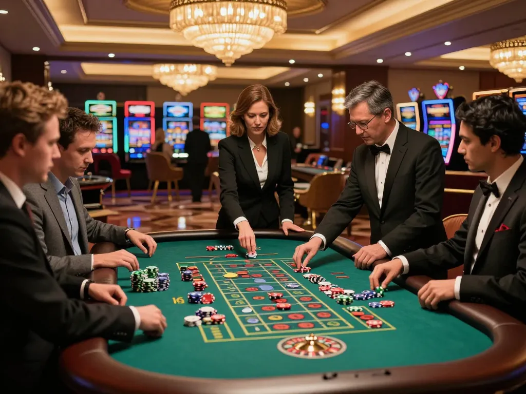 Experience the thrill of rokok 88 at a luxury roulette table with players engaged in the game.