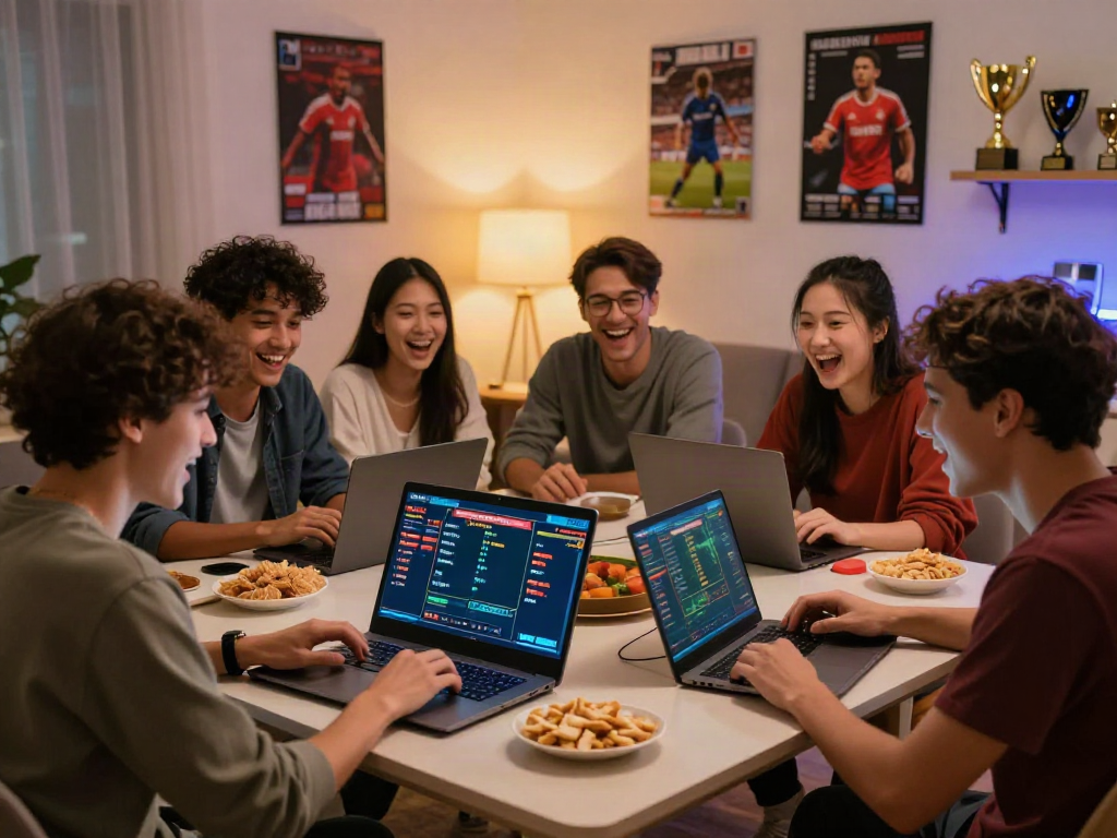Friends enjoying online betting at https://uk88win.org/ in an engaging living room setting.