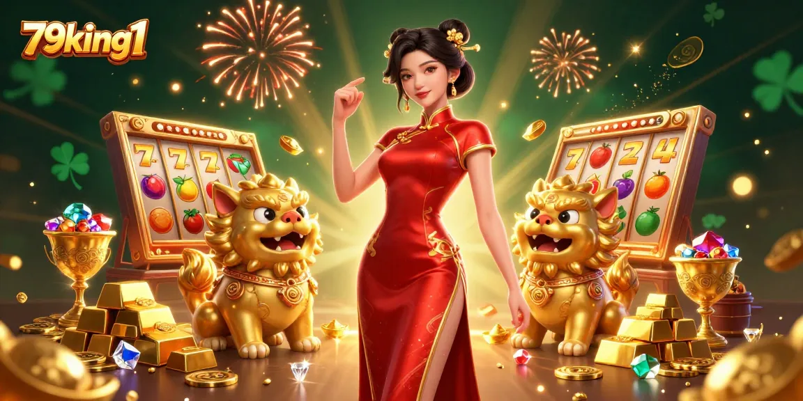 Engage with thrill at 79king1, showcasing a glamorous scene of casino excitement with vibrant slot elements.