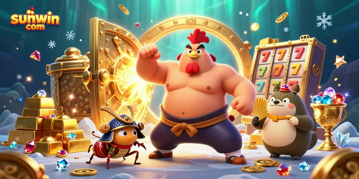Experience thrilling action at sunwin com with dynamic characters and vibrant casino elements in a stunning 3D illustration.