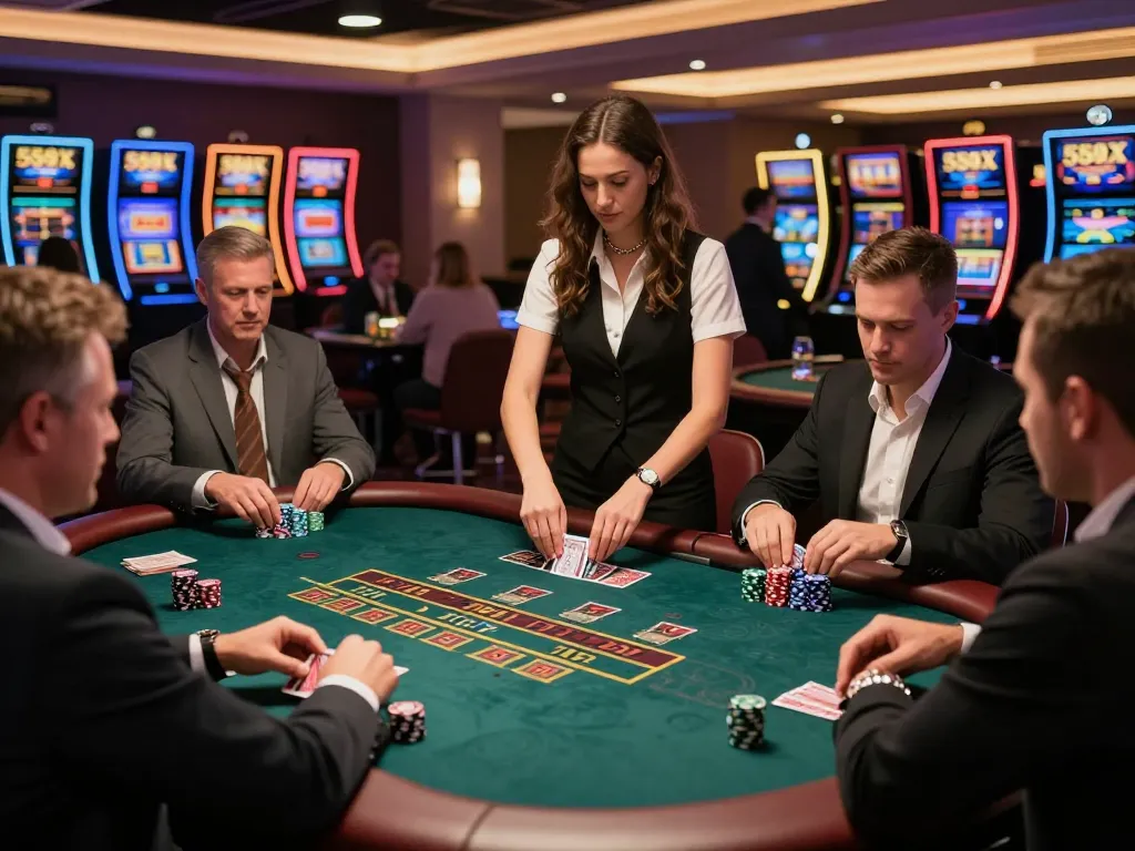 Experience the thrill of Jogo 559X at a live dealer blackjack table, where players engage in strategic gameplay.