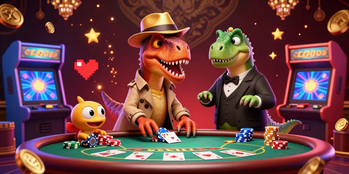 Experience the thrill of ta88 with a teasing velociraptor at the casino's blackjack table.