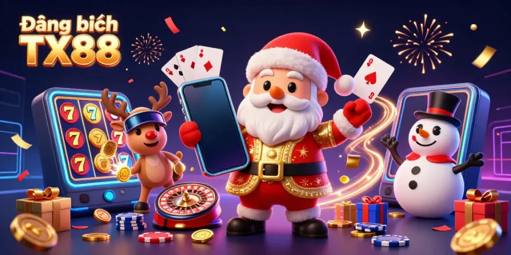 Engage in Đăng ký TX88 with vibrant casino characters celebrating wins and games.
