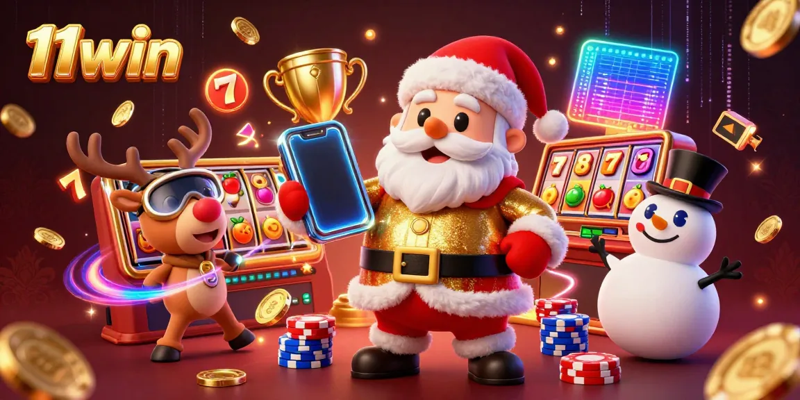 Engage with 11win's slot game excitement featuring festive characters and rich casino elements.
