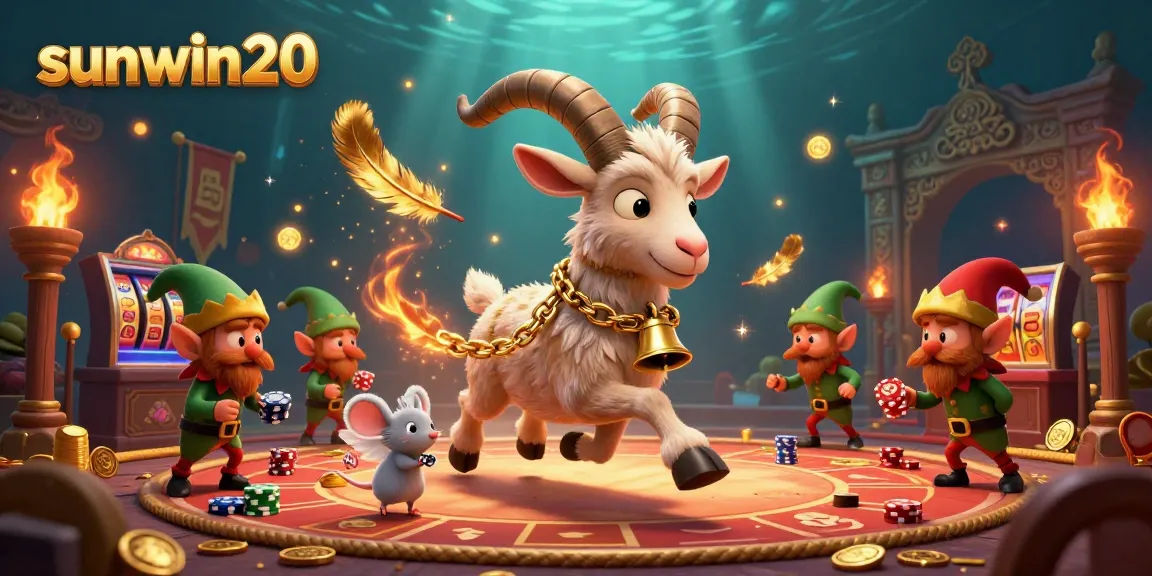 Engage with sunwin20 in a vibrant 3D casino scene featuring Krampus, an angel mouse, and naughty gremlins.
