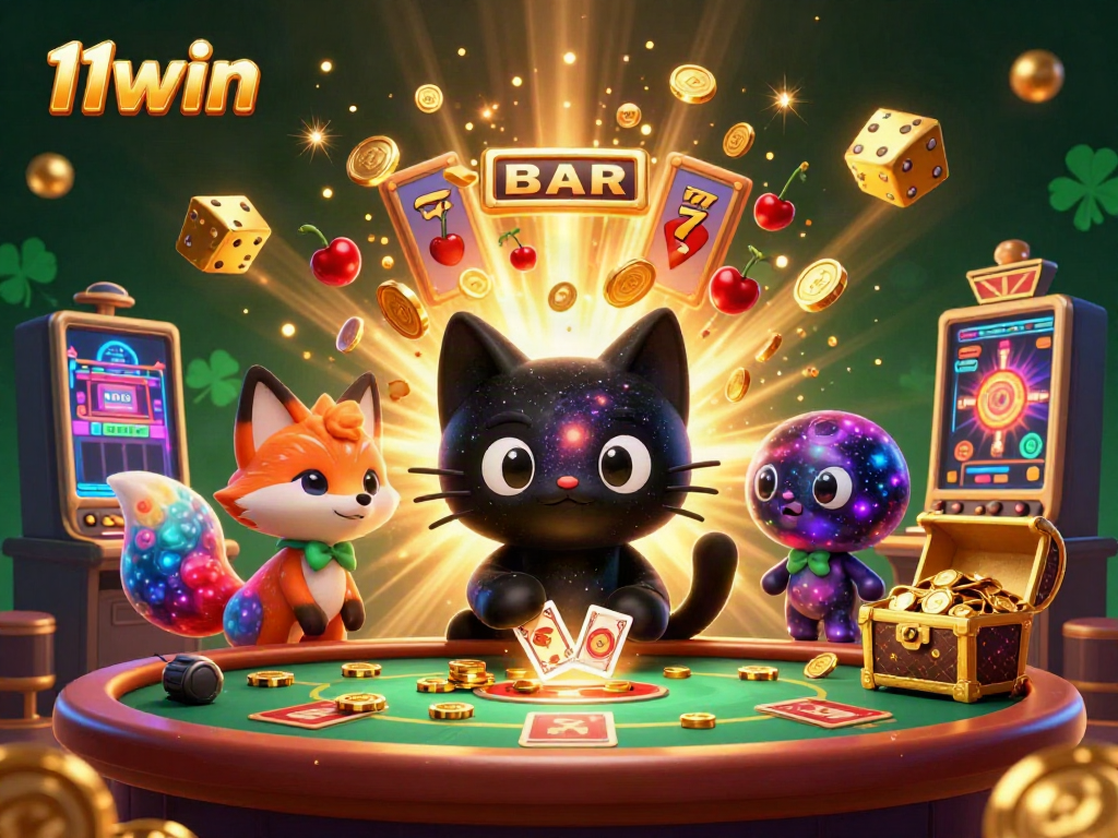 Experience the thrill of 11win as the cosmic casino's black hole cat pulls in golden chips and cards.