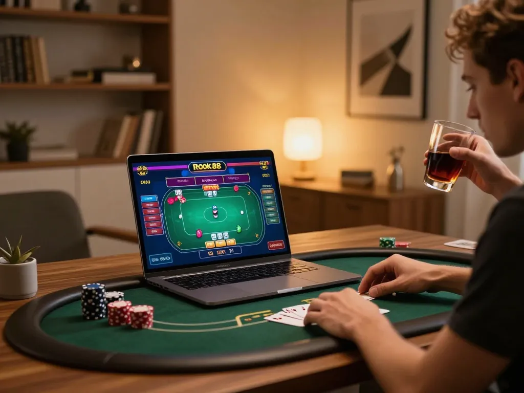 Engaging gameplay at rokok 88 online poker, highlighting an immersive home gaming setup.
