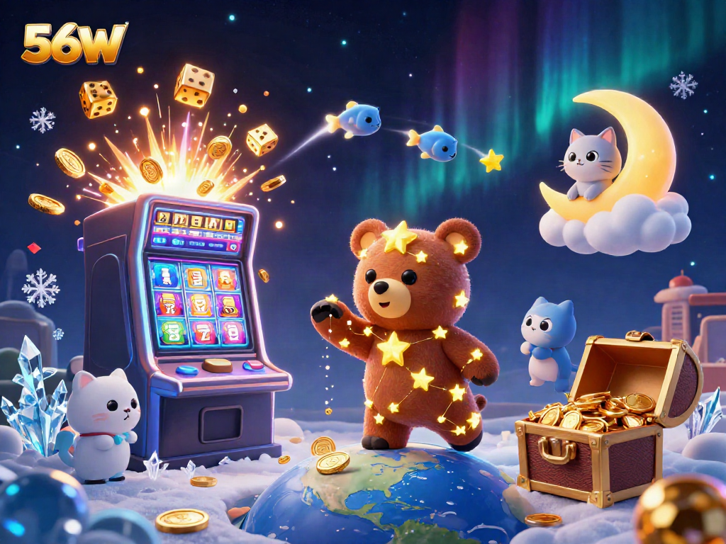 Experience thrilling jackpots with 56W in a vibrant casino world full of golden coins and excitement.