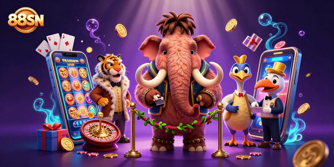 Engage with the vibrant thrill of 88SN's online casino experience filled with colorful slot games and exotic characters.