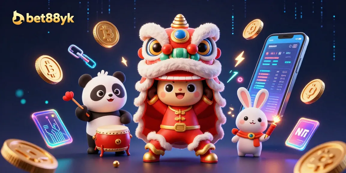 Experience thrilling gaming at bet88yk with dynamic characters celebrating in a festive, colorful casino scene.