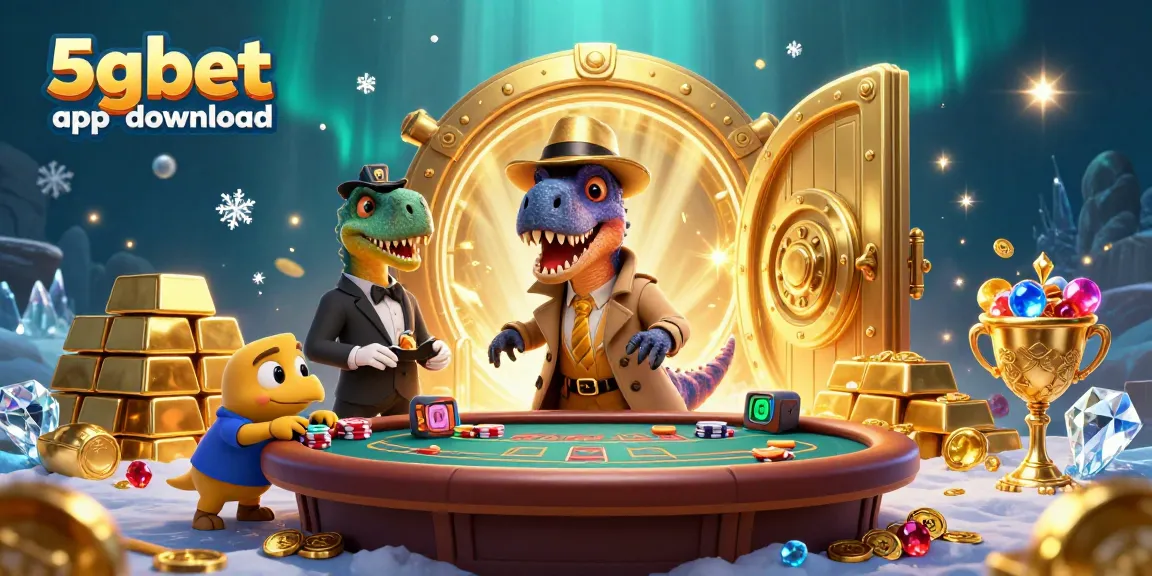 Experience the thrill with the 5gbet app download, featuring unique characters in a vibrant casino scene.