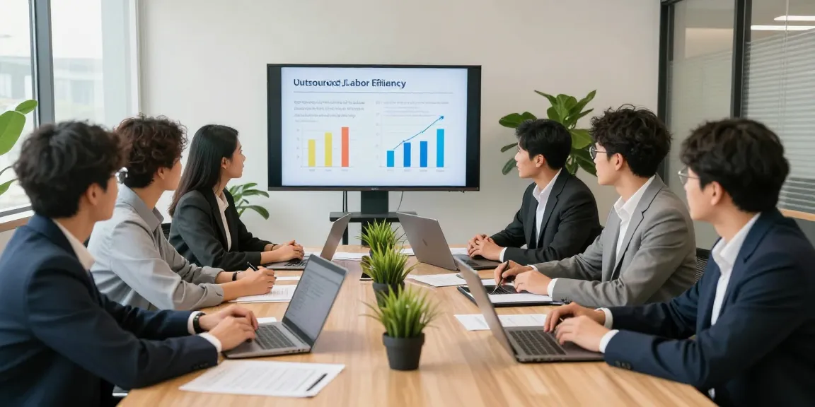 Discussão sobre mão de obra terceirizada para indústria em ambiente corporativo moderno.