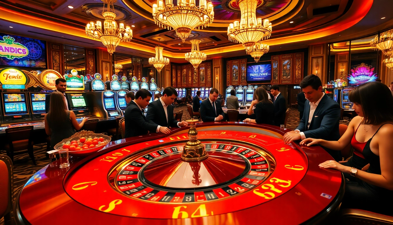 Cena empolgante de jogos de azar com roleta e máquinas caça-níqueis, destacando o apelo do 69Y.