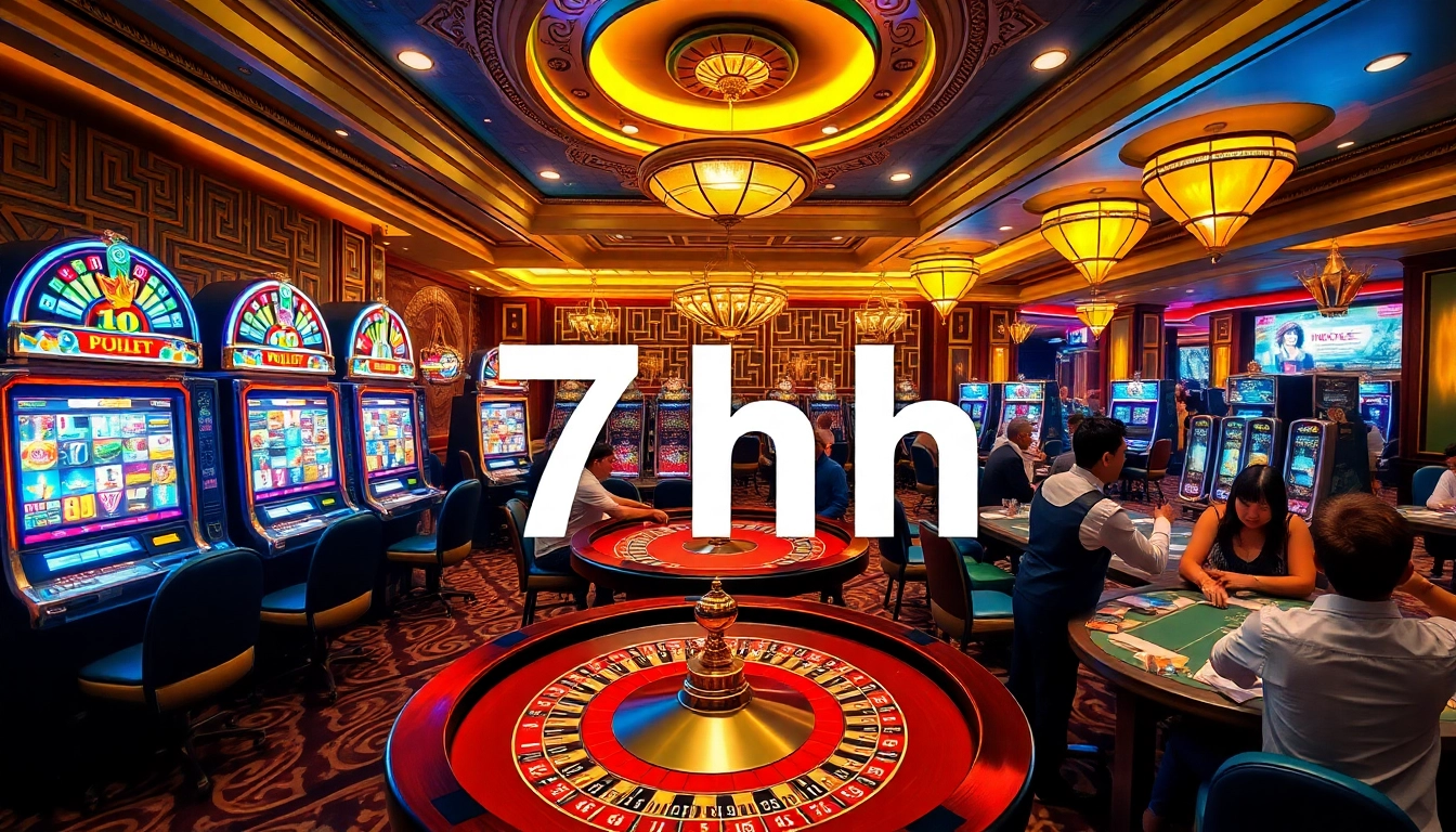 Play exciting games at the 7hh casino featuring vibrant slot machines and a lively atmosphere.