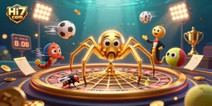 Experience thrilling bets at Hi77 com with a golden spider spinning a roulette web in 3D.