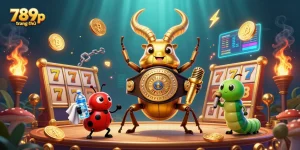 Players winning with slots and crypto at 789p trang chủ, featuring vibrant casino characters.