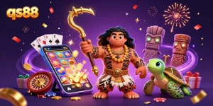 Spin to win with qs88 as a majestic hawk and turtle guide you through an enchanting casino adventure.