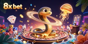 Experience thrilling bets at 8x bet with a cosmic casino scene, featuring unique gambling elements.