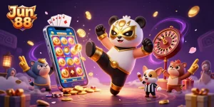 Experience exhilarating gameplay at Jun 88 with flying kicks and a colorful slot game explosion.