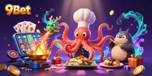 Engage with 9Bet's exciting casino experience featuring dynamic characters and vibrant gaming elements.